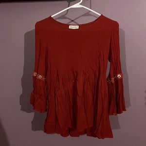 🌸 Burnt Orange Bell Sleeve Blouse